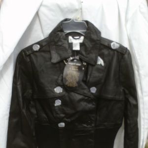 Newport News Black Genuine Leather & Knit Jacket